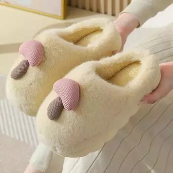 Тапочки из хлопка с грибами женские осенне-зимние для пар, домашние, мягкие, нескользящие, из хлопка, для родителей и детей, на заказ 18-19 [inner length 17.5cm] верблюд