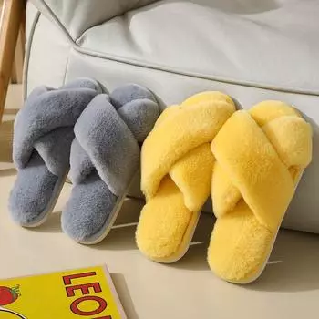 Тапочки из хлопка с перекрестным ремнем от знаменитостей из Интернета, женские, мохнатые, для осени и зимы, тихие и теплые дома, для ношения женской обуви на улице 36 розовый