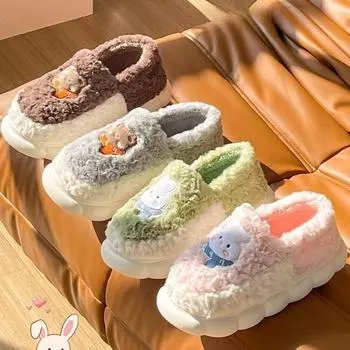 Тапочки из хлопка с сумкой и каблуком, женские зимние домашние тапочки, новые хлопковые туфли для пар из мультфильмов, студенческие хлопковые туфли для общежития 39 зелёный