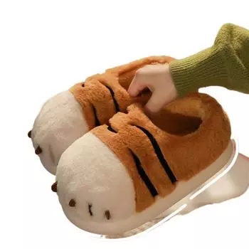 Тапочки из хлопка Tiger женские, сумка и домашняя теплая пушистая хлопковая обувь, зимние парные наружные тапочки 36-37