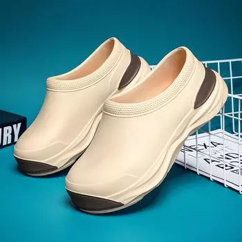 Тапочки из ЭВА для мужчин, зимние мужские хлопковые туфли для кухни, толстая подошва, легкие водонепроницаемые противоскользящие зимние ботинки, повседневные тапочки 36-37 чёрный