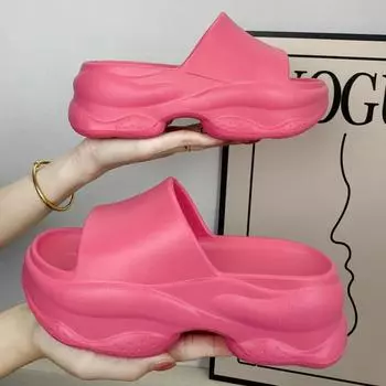 Тапочки из ЭВА на толстой подошве, женские модные мягкие домашние тапочки на платформе, верхняя одежда, нескользящие пляжные летние сандалии на приподнятом каблуке 40-41(fit 39-40) розы красного