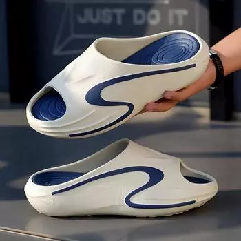 Тапочки из кокоса мужские летние 2025 г. новые толстые подошвы нескользящие пляжные сандалии спортивные шлепанцы 40-41 синий