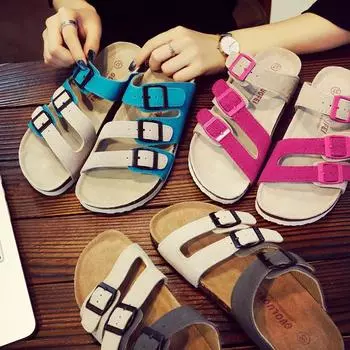 Тапочки из коровьей кожи, женские летние модные пляжные сандалии из пробки, парные тапочки, сандалии, повседневные шлепанцы, туфли на плоской подошве 5