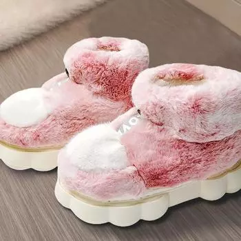 Тапочки из мешка и хлопка для женщин, зимние, высокие, новый стиль, с добавлением бархата и утолщенной подошвой для дома, противоскользящие и теплые, для снега 36 красный