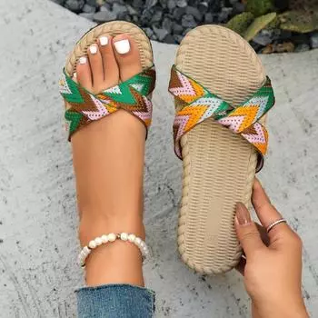 Тапочки из натурального льна, летние домашние сандалии для дома, мужские, женские, унисекс, весна и осень, для пар, для гостей, лен, нескользящие 36 зелёный