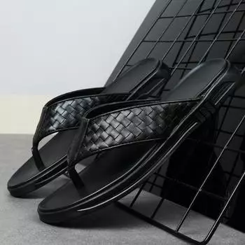 Тапочки из натуральной кожи, мужские шлепанцы класса люкс, мужская повседневная обувь, летние дышащие шлепанцы для отдыха на открытом воздухе, мужские шлепанцы 39