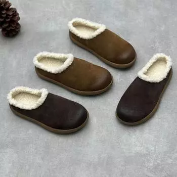 Тапочки из натуральной кожи с мехом, винтажные туфли-мюли на плоской подошве, полутапочки из коровьей кожи 35 хаки