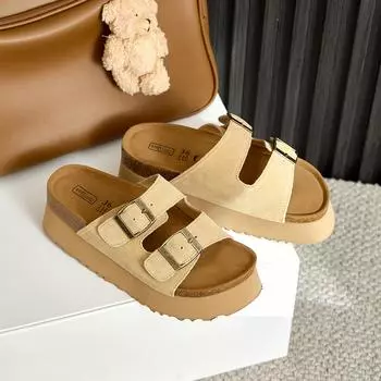 Тапочки из натуральной кожи, толстые тапочки Boken, женская летняя верхняя одежда, легкая пляжная обувь Boken 33 малиновый