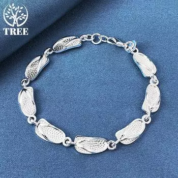 Тапочки из стерлингового серебра 925 пробы, браслет-цепочка, ювелирные изделия 20cm