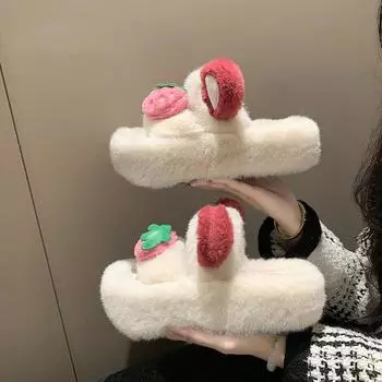 Тапочки клубничного цвета, зимние домашние, теплые, с толстой подошвой, удобные, хлопковые, милые, с сердечками для девочек, на плоской подошве, нескользящие, зимние женские туфли 35 бежевый