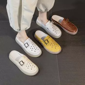 Тапочки Кожаные сандалии Женская обувь 35 жёлтый