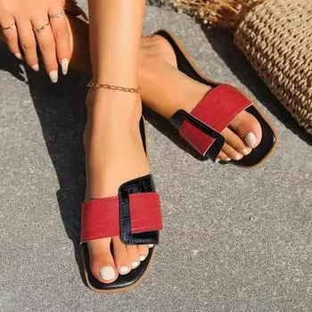 Тапочки летние модные женские тапочки с открытым носком на плоской подошве пляжная обувь для женщин роскошные наружные нескользящие резиновые тапочки Zapatos 36 красный