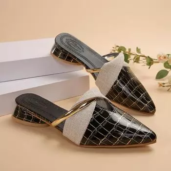 Тапочки, летняя женская обувь, новая французская полусумка с V-образным вырезом и толстым каблуком с заостренным носком 35 белый