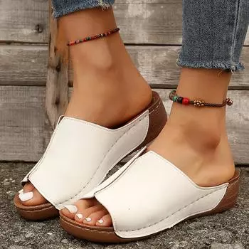 Тапочки Lucyever из искусственной кожи на платформе, женские, летние 2024 г., туфли на танкетке в стиле ретро, женские, большого размера, с толстой подошвой, женские, 43 36 коричневый