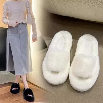 Тапочки Mao Mao для женской верхней одежды 2024 года, новое корейское издание Instagram, модные домашние тапочки из хлопка на осень и зиму 35 чёрный