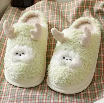 Тапочки Mao Mao из хлопка женские зимние домашние нескользящие теплые пара носит мультяшные тапочки сумка голова мужчина оранжевый