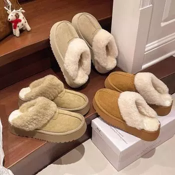 Тапочки Mao Mao на толстой подошве женские зимние 2024 года с меховым покрытием верхняя одежда с увеличенным верхом из утолщенного бархата зимние сапоги 35 светло-коричневого