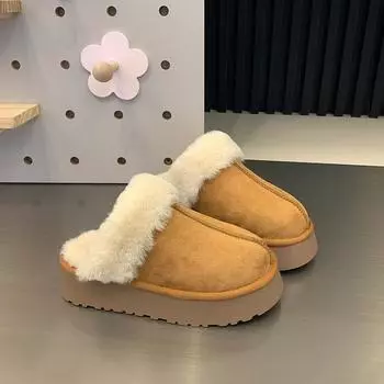 Тапочки Mao Mao, женская верхняя одежда 2024 года, новые зимние меховые зимние ботинки, хлопковые тапочки с ворсом на толстой подошве 35 коричневый