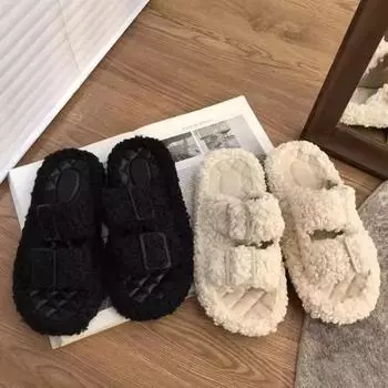 Тапочки Mao Mao женская верхняя одежда 2024 зима новые толстые тапочки из высококачественного хлопка для дома ниша одно слово перетаскивание 35