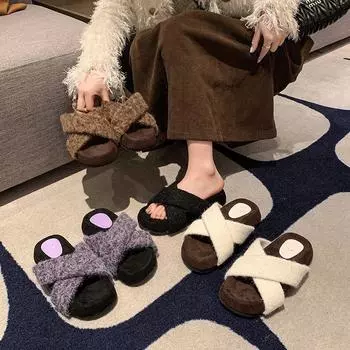 Тапочки Mao Mao женская верхняя одежда 2024 осень-зима новая корейская версия модная и удобная толстая подошва модная однословная детская кроватка 35 чёрный