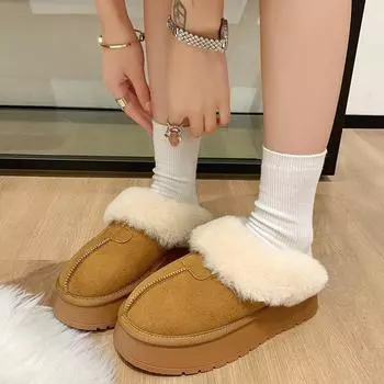 Тапочки Mao Mao, женская верхняя одежда, меховая, интегрированная сумка, зимние ботинки 2024 года, новые зимние хлопковые тапочки с одной педалью 35 малиновый