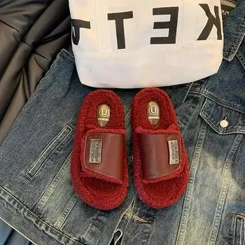 Тапочки Mao Mao женская верхняя одежда на липучке Ankola красные универсальные хлопковые швабры с толстой подошвой нескользящие новые модные повседневные 35 красный