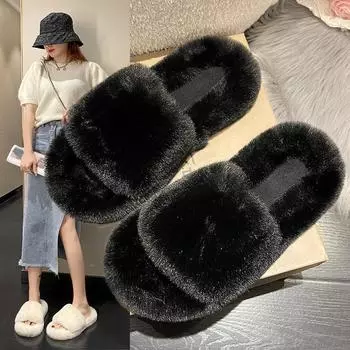 Тапочки Mao Mao женские 2024 года, новый модный темперамент, односложный дизайн, удобный повседневный ленивый дизайн 35 чёрный