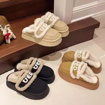 Тапочки Mao Mao женские, осенне-зимняя обувь 2024 года, меховые, с толстой подошвой, зимние ботинки, повседневная сумка, полуоблегающая хлопковая обувь 35 чёрный