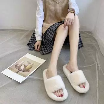 Тапочки Мао Мао женские осенние и зимние с толстым дном, нескользящие, одно слово, жгут, интернет-знаменитости, ленивые, классные тапочки для беременных женщин, универсальные, хлопок 35