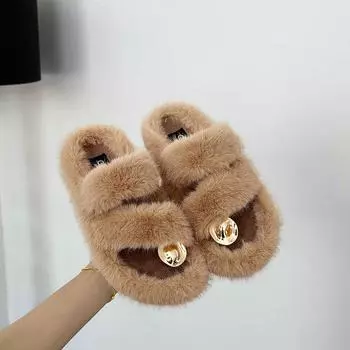 Тапочки Мао Мао женские толстые подошвы 2025 осень и зима новые домашние двусторонние шлепанцы хлопковые тапочки 35 хаки