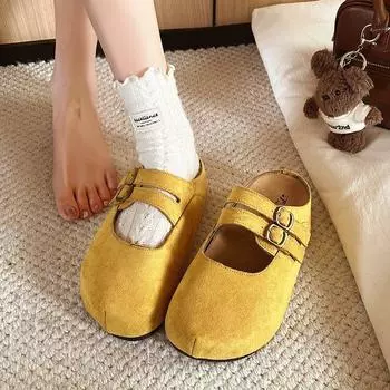 Тапочки-мешки Mori в стиле ретро с круглой подошвой и толстой подошвой для верхней женской одежды, весна 2025, новые ленивые тапочки с одной педалью и мягкой подошвой 35 жёлтый