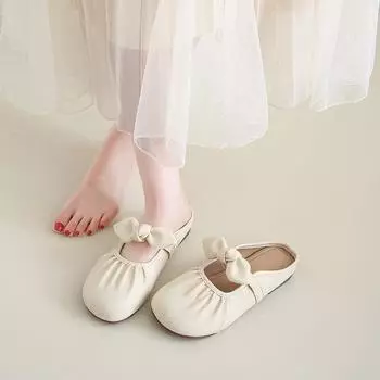 Тапочки-мешки на мягкой подошве, женские ленивые туфли 2025 года, весна, новые туфли с французским бантом на одной педали, полуопорные одинарные туфли 35 абрикосовый