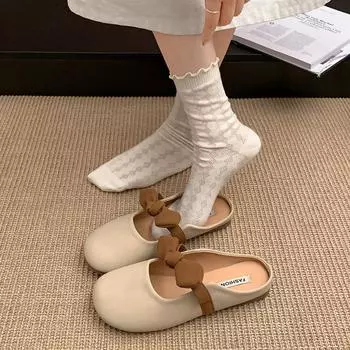 Тапочки-мешки с бантом и плоским дном, женская летняя одежда 2025 года, новые нескользящие тапочки Мэри Джейн с мягкой подошвой 35