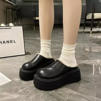 Тапочки-мешки с толстым дном женские 2024 года, новый ретро-стиль, темперамент, швабра Мао Мао, мода, удобная, трендовая, хлопковая швабра 35 чёрный