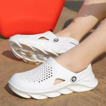 Тапочки модные пляжные туфли мужские туфли с отверстиями однотонные сандалии легкие мягкие очень большие сандалии 38 белый