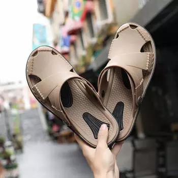 Тапочки мужские для ванной комнаты туфли для выгула в дерьме на платформе нескользящие пляжные туфли корейская версия повседневные сандалии мужские 39 хаки