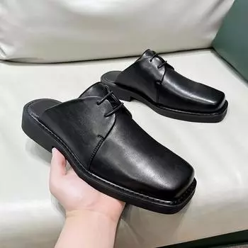 Тапочки мужские ленивые с одной педалью мужские тапочки квадратные кожаные туфли тапочки мужские 36761-T 39 чёрный