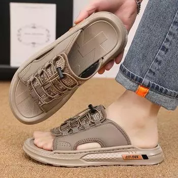 Тапочки мужские летние 2025 года новые мужские индивидуальные молодежные тапочки с одним словом для улицы и дома, комфортные, классные тапочки прилив 39 чёрный