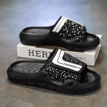 Тапочки мужские летние 2025 года, новые, нескользящие, наступающие на дерьмо, парные, односложные сандалии, спортивные, для прогулок, пляжные сандалии 36 белый