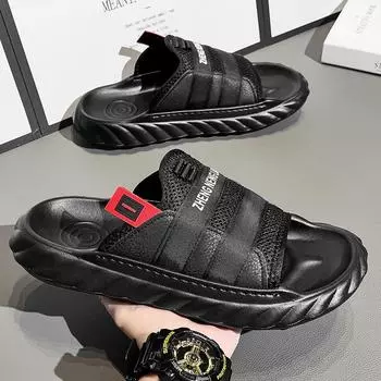 Тапочки мужские летние 2025 новая верхняя одежда повседневная мягкая подошва пляжные мужские сетчатые лямки односложные тапочки прилив 40 коричневый