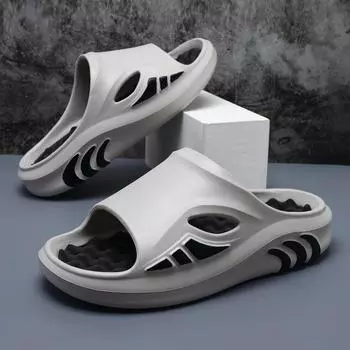 Тапочки мужские летние на открытом воздухе Тренд спорта и отдыха Net Red A Word Drag Нескользящие толстые тапочки с массажной подошвой Пляжные тапочки 38-39 чёрный