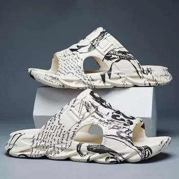 Тапочки мужские летние новые домашние и уличные сандалии Guochao с одним словом, мягкая подошва, наступающая на дерьмо, ощущение толстой подошвы, пляжные сандалии повседневные 37