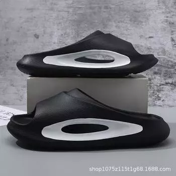 Тапочки мужские летние новые парные модные в цветовой гамме для улицы домашние прохладные тапочки нескользящие пляжные шлепанцы на перемычке 36-37 черный белый