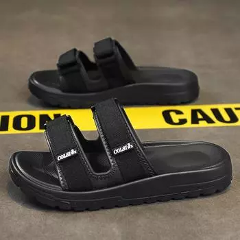 Тапочки мужские летние повседневные модные классические универсальные нескользящие износостойкие одно слово перетащите пятно на карту настройка 39 чёрный