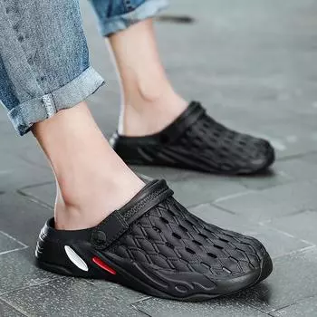 Тапочки мужские летние сандалии уличные туфли с отверстиями уличные сандалии мужские полудраг корейская версия модные индивидуальные пляжные 39 синий