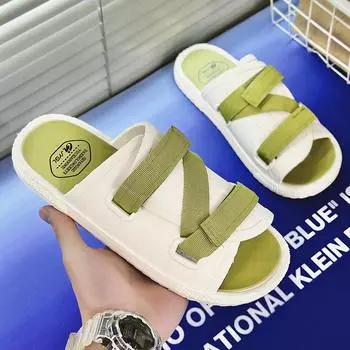 Тапочки мужские летние спортивные пляжные туфли пара женские нескользящие одно слово перетащите контрастные сандалии 36
