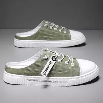 Тапочки мужские летние верхняя одежда дышащие дезодорирующие холщовые тапочки с сумкой на голову ленивые сандалии без каблука на одну педаль 39 серый