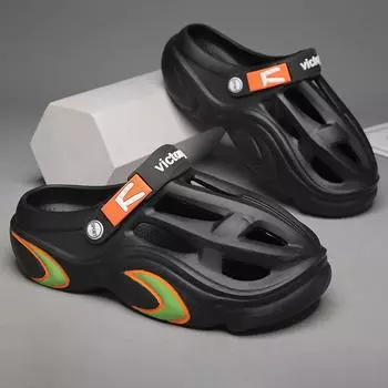 Тапочки мужские модные туфли с толстой подошвой и нескользящими отверстиями мужские полые и дышащие пляжные сандалии для отдыха на открытом воздухе 40/41 серый