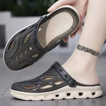 Тапочки мужские нескользящие на толстой подошве износостойкие туфли для вождения мужские спортивные и пляжные сандалии полускользящие 40 серый